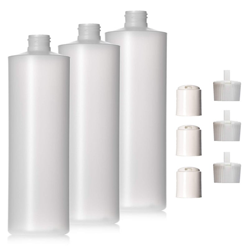 Aromine 16oz Natural Color HDPE Squeeze Bottles with Disc Cap and Squirt Cap (3 Pack) (16oz) - Image 1